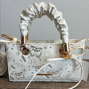 Aldo Gorgeous White & Gold Shimmery Mini Bag with Charm and Crossbody Strap✨
